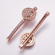 Brass Micro Pave Cubic Zirconia Links, Peace Sign, Rose Gold, 37.5x12x4mm, Hole: 0.5mm(ZIRC-F053-14RG)