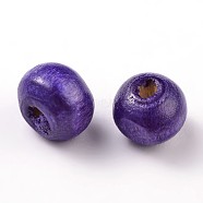 Dyed Natural Wood Beads, Round, Lead Free, Indigo, 6x4~5mm, Hole: 2mm, about 13600pcs/1000g(WOOD-Q006-6mm-12-LF)