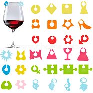 Olycraft 2 Sets 2 Style Silicone Goblet Charm Set, Wine Glass Charms, Flower, Fruit, Animal & Geometric Shapes, Mixed Color, 24~56x24~44x0.8~1.5mm, 30pcs/box(DIY-OC0009-96)