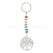 Chakra Natural Lava Rock & Alloy Tree of Life Pendant Keychain, with Iron Split Key Rings, Antique Silver, 11.9cm(KEYC-JKC00644-03)