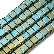 Electroplated Non-magnetic Synthetic Hematite Beads Strands, Rectangle, 2-Hole, Pale Turquoise, 6x4x3mm, Hole: 1.2mm, about 95pcs/strand, 15.35 inch(39cm)(G-C106-B02-02B)