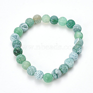 Natural Weathered Agate Beaded Stretch Bracelets, Frosted, Dyed, Round, Sea Green, 2-1/8 inch(55mm)(X-BJEW-Q692-01H)