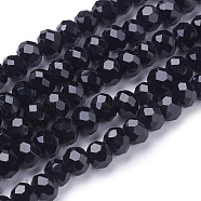 Faceted Round Glass Beads Strands, Black, 4mm, Hole: 1mm, about 98pcs/strand, 13.7 inch(X-EGLA-J042-4mm-08)