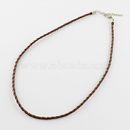 Trendy Braided Imitation Leather Necklace Making, with Iron End Chains and Lobster Claw Clasps, Platinum Metal Color, Saddle Brown, 16.9 inchx3mm(NJEW-S105-016)
