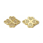 Brass Micro Pave Clear Cubic Zirconia Connector Charms, Clover Links, Golden, 11x16x1.5mm, Hole: 1.5mm(KK-E068-VB338)