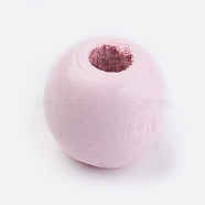 Natural Wood Beads, Dyed, Round, Pink, 14x13mm, Hole: 3.5~4.5mm, about 680pcs/500g(WOOD-Q030-57F)