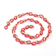 Handmade Opaque Spray Painted Acrylic & CCB Plastic Chain, for Purse Strap Handbag Link Chains Making, Red, 100cm(AJEW-JB01010-03)
