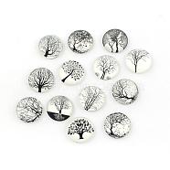 Glass Cabochons, For DIY Projects, Half Round/Dome with Tree Pattern, Mixed Color, 25x6mm(GGLA-Q041-25mm-DM)