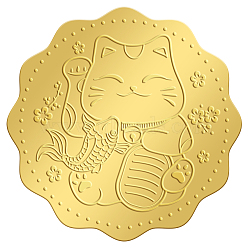 Self Adhesive Gold Foil Embossed Stickers, Medal Decoration Sticker, Maneki Neko, 5x5cm, 4pcs/sheet(DIY-WH0211-170)