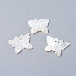 Natural Freshwater Shell Pendants, Butterfly, 26x32.5x3mm, Hole: 1.5mm and 2mm(SHEL-L012-001)