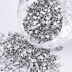 Electroplate 12/0 Glass Seed Beads, Square Hole, Cube, Silver, 2~6x2x2mm, Hole: 0.8mm, about 30000pcs/bag(SEED-S027-02A-05)