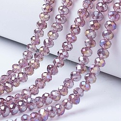 Electroplate Glass Beads Strands, AB Color Plated, Faceted, Rondelle, Old Rose, 2.5x2mm, Hole: 0.4mm, about 199pcs/strand, 13.4 inch(34cm)(EGLA-A034-T1mm-B10)