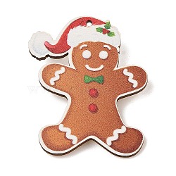 Christmas Theme Wood Printed Brooches for Women, Iron Pins, Gingerbread Man, 51x41mm, hole: 2mm(JEWB-Z029-01F)