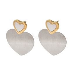 Titanium Steel Stud Earrings for Women, with Shell, Heart, Real 18K Gold Plated & Stainless Steel Color, 37.5x30mm(EJEW-C110-14GP)