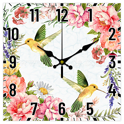 MDF Printed Wall Clock, for Home Living Room Bedroom Decoration, Square , Flower, 300x300mm(HJEW-WH0059-005)