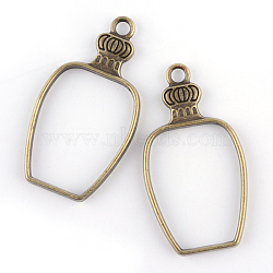 Rack Plating Alloy Bottle Open Back Bezel Pendants, For DIY UV Resin, Epoxy Resin, Pressed Flower Jewelry, Cadmium Free & Nickel Free & Lead Free, Antique Bronze, 42x22.5x3.5mm, Hole: 3mm(PALLOY-S047-31F-FF)