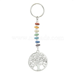 Chakra Natural Lava Rock & Alloy Tree of Life Pendant Keychain, with Iron Split Key Rings, Antique Silver, 11.9cm(KEYC-JKC00644-03)