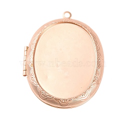 Rack Plating Brass Locket Pendants, Photo Frame Charms for Necklaces, Long-Lasting Plated, Lead Free & Cadmium Free, Oval, Rose Gold, 52x39x8.5mm, Hole: 2.5mm, Inner Diameter: 34x25mm(KK-K277-09RG)