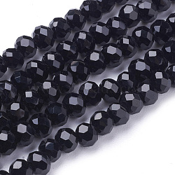 Faceted Round Glass Beads Strands, Black, 4mm, Hole: 1mm, about 98pcs/strand, 13.7 inch(X-EGLA-J042-4mm-08)