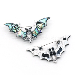 Halloween Bat Alloy Pave Natural Paua Shell Brooch, Platinum, Colorful, 32x65mm(PW-WG54377-02)