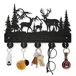 Wood & Alloy Wall Mounted Hook Hangers, Decorative Organizer Rack, including Screws, Screwdriver, Spacer, Expansion Tube, 5 Hooks for Bag Clothes Key Scarf Hanging Holder, Deer, 300x200x7mm(DIY-WH0606-003)