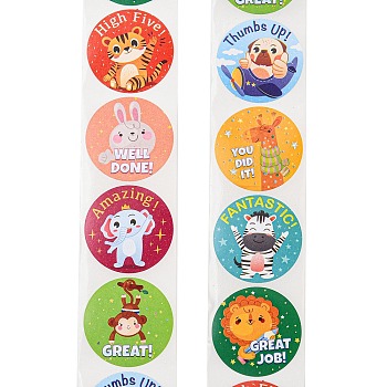 8 Styles Self-Adhesive Paper Cartoon Reward Stickers, Stickers for Students, Flat Round, 25mm, 500pcs/roll
