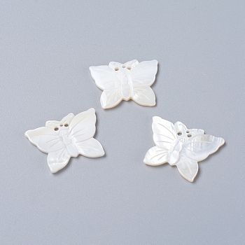Natural Freshwater Shell Pendants, Butterfly, 26x32.5x3mm, Hole: 1.5mm and 2mm