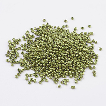 Glass Seed Beads, Dyed Colors, Round, Olive, Size: about 2mm in diameter, hole:1mm