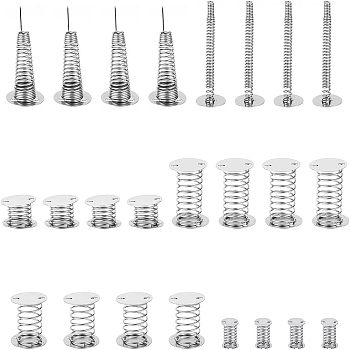 24Pcs 6 Style Steel Toy Spring Base, with Adhesive Tape, for DIY Bobble Head Doll Spring Base, Stainless Steel Color, 15~56x1~25.5mm, 4pcs/style