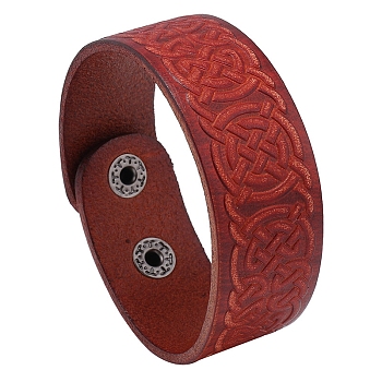 Witch Knot Pattern Cowhide Crod Bracelets, with Iron Clasps, Dark Red, 8-7/8 inch(22.5cm)