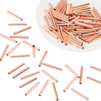 Elite 100 Pcs Brass Tube Beads, Column, Rose Gold, 30x4mm, Hole: 3.5mm