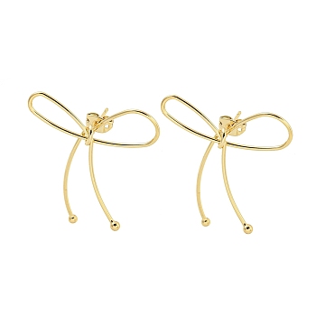 Bowknot Rack Plated Brass Stud Earrings for Women, Lead Free & Cadmium Free, Long-Lasting Plated, Real 18K Gold Plated, 40.5x33.5mm