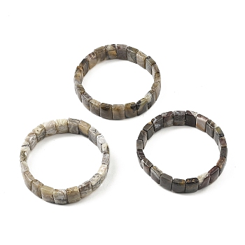 Natural Mexican Agate Rectangle Beaded Stretch Bracelets, Tile Bracelet, Inner Diameter: 2-3/8~2-1/2 inch(6~6.3cm)