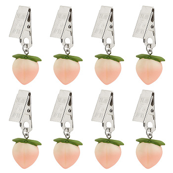 Resin Imitation Fruit Tablecloth Weights, Table Cloth Pendants, with Iron Clip, Peach, 55mm, Peach: 25~27x21~22x17mm, 8pcs/set
