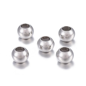 201 Stainless Steel Beads, with Rubber Inside, Slider Beads, Stopper Beads, Rondelle, Stainless Steel Color, 6x4.5mm, Hole: 3mm, Rubber Hole: 1.5mm