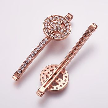 Brass Micro Pave Cubic Zirconia Links, Peace Sign, Rose Gold, 37.5x12x4mm, Hole: 0.5mm