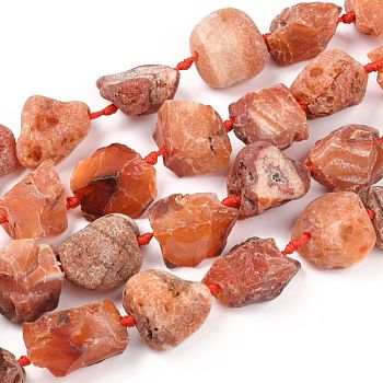 Rough Raw Natural Carnelian Beads Strands, Nuggets, 15~27x16~29mm, Hole: 1.5mm, about 16pcs/strand, 15.55''~16.34''(39.5~41.5cm)
