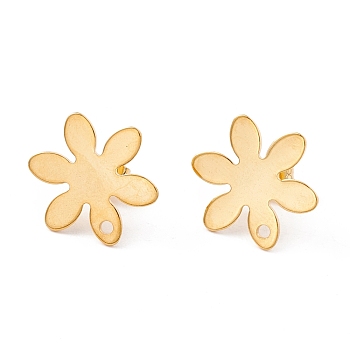 201 Stainless Steel Stud Earring Findings, with Ear Nuts and 304 Stainless Steel Pins, Flower with Hole, Real 24K Gold Plated, 17x15mm, Hole: 1.4mm, Pin: 0.7mm