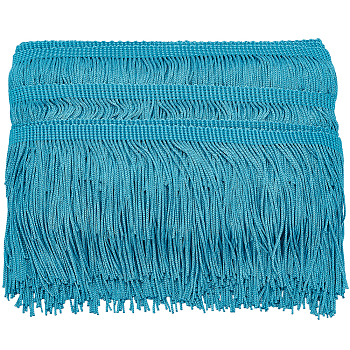 Polyester Tassel Lace Edge Trim Ribbon, for Cloth Dress Sewing Accessories, Light Blue, 3-7/8 inch(98mm)