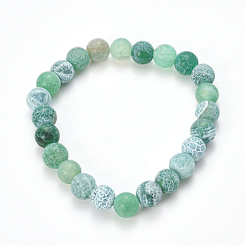 Natural Weathered Agate Beaded Stretch Bracelets, Frosted, Dyed, Round, Sea Green, 2-1/8 inch(55mm)