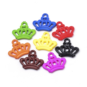 Opaque Acrylic Pendants, Crown, Mixed Color, 21x23.5x3mm, Hole: 3mm
