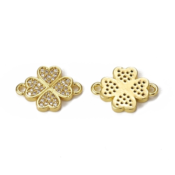 Brass Micro Pave Clear Cubic Zirconia Connector Charms, Clover Links, Golden, 11x16x1.5mm, Hole: 1.5mm