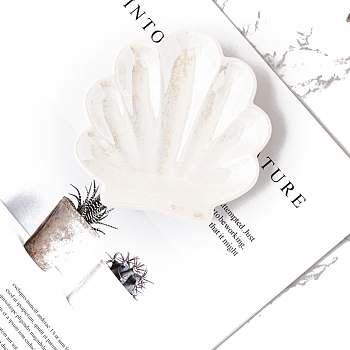 Shell Shape Porcelain Jewelry Plates, Storage Tray for Rings, Necklaces, Earring, White, 110x15mm