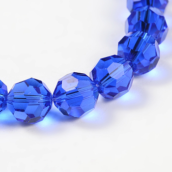 Imitation Austrian Crystal Bead Strands, Grade AAA, Faceted(32 Facets) Round, Blue, 10mm, Hole: 0.9~1mm, about 40pcs/strand, 15.7 inch