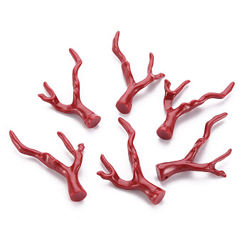 Synthetic Coral Beads, Branch, Dyed, Dark Red, 43.5~44.5x34x7.5mm, Hole: 1.5mm