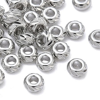 SHEGRACE Brass Beads, Cadmium Free & Nickel Free & Lead Free, Textured Flat Round, Platinum, 3x3x2mm, Hole: 1.2mm