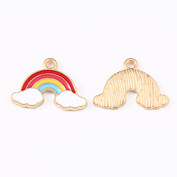 Alloy Enamel Pendants, Rainbow with Cloud, Light Gold, Red, 16.5x23x2mm, Hole: 2mm