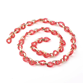 Handmade Opaque Spray Painted Acrylic & CCB Plastic Chain, for Purse Strap Handbag Link Chains Making, Red, 100cm