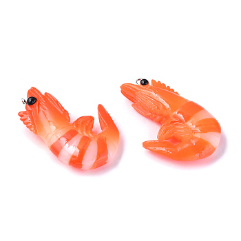 Opaque Resin Big Pendants, with Platinum Plated Iron Loops, Imitation Food, Shrimp, Coral, 51x33.5x11.5mm, Hole: 1.8mm