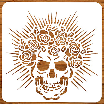 PET Hollow Out Drawing Painting Stencils, for DIY Scrapbook, Photo Album, Skull, 300x300mm